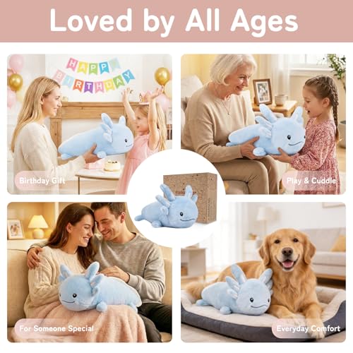 Image of Niuniu Daddy 5 lbs 25 inch Weighted Blue Axolotl Stuffed Animals for Kids & Adults, Soft Sensory Comfort Plush Toy for Sleeping, Cute Lying Lap Pad Pillow for Huggable Gift