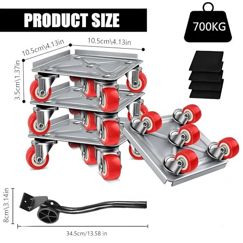 Image of Heavy Duty Furniture Movers Dolly Set with 5 Silent 360 Wheels - 700KG Capacity Carbon Steel Panel, Adjustable Height- Furniture Lifter & Roller Tool for Sofa, Bed, Washing Machines