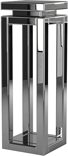 Miniatura 7 de Howard Elliott - Mesa auxiliar grande con pedestal con espejo plateado para decoración del hogar, mesa auxiliar con acabado de espejo para