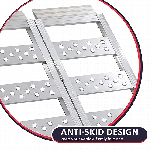 PENSUN Tri-Fold Ramps with Treads, Full Width Aluminum Loading Ramps with Load Straps, Manual Welding Ramp for Motorcycles, ATVs, Trucks, Snow Blowers with 1600Ibs Max Load /535lbs per Section - Thumbnail 4
