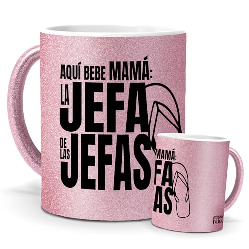 mundohuevo Taza AQUÍ BEBE LA JEFA | Regalo Mamá | Edición Purpurina Rosa | Cerámica Glam Rosa | Tazas para Leche, Café, Té... | 350 ML mundohuevo Taza AQUÍ BEBE LA JEFA | Regalo Mamá | Edición Purpurina Rosa | Cerámica Glam Rosa | Tazas para Leche, Café, Té... | 350 ML