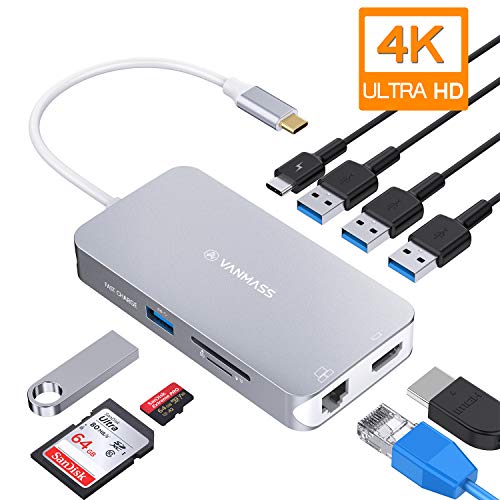 VANMASS Aluminum USB C Hub, 9 in 1 USB C Adapter with 4K