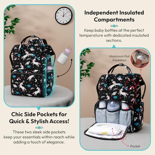Image of StarAndDaisy Baby Bag for Mother Travel /Diaper Bag for Mothers for Travel with Changing Sheet /Diaper Bags for Mom with Multiple Pockets with 3 Double Insulated Bottle Holders (Black)