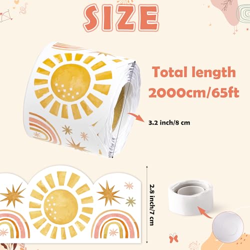 Image of BeYumi Boho Sun Border Trim - 65ft Back to School Boho Sun Scalloped Rolled Border Trim Pastel Watercolor Bulletin Board Set Classroom Office Chalkboard Kindergarten Elementary Home Party Decoration