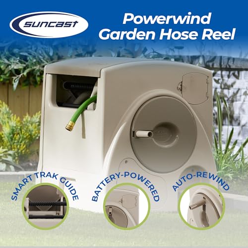 Suncast Automatic Rewind Garden Hose Reel, 100 ft. 5/8 in. Vinyl Hose Holder, Light Taupe - Image 2