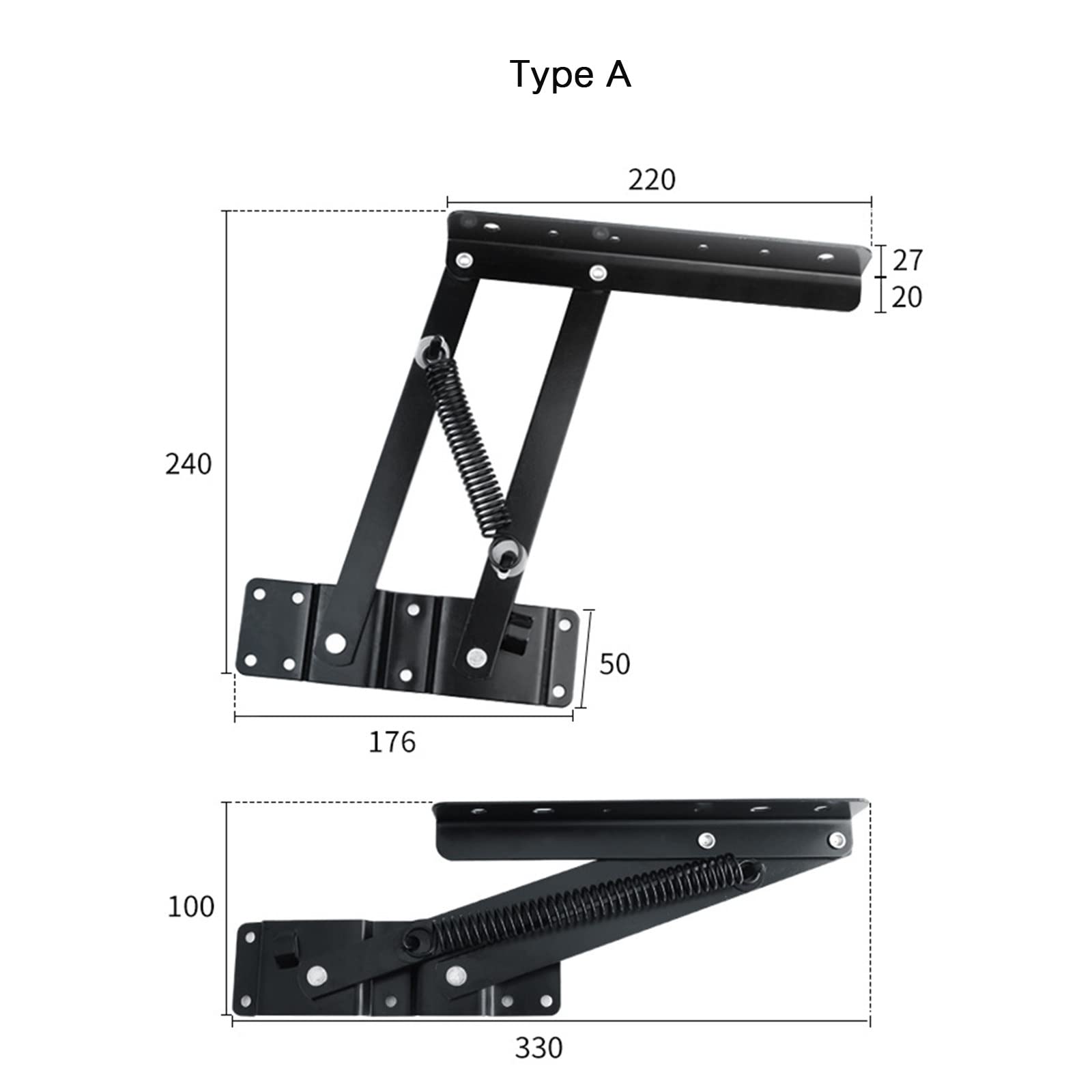 MUKCHAP 2 Pack/1 Paar Lift Up Tafel Scharnier, 60lbs/27kg Zwart Lift Top Salontafel Mechanisme, Opvouwbare Salontafel Lente Scharnier voor DIY Tafel