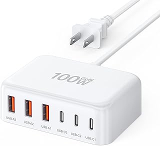 USB C Charger, 100W GaN 6 Port PD USB C and QC USB A Wall Charger Adapter Plug Cube, Super Fast Type C Charging Station Hub for iPhone 14 13 12 Pro Max, iPad, Samsung Galaxy, Pixel, 5ft Extension Cord