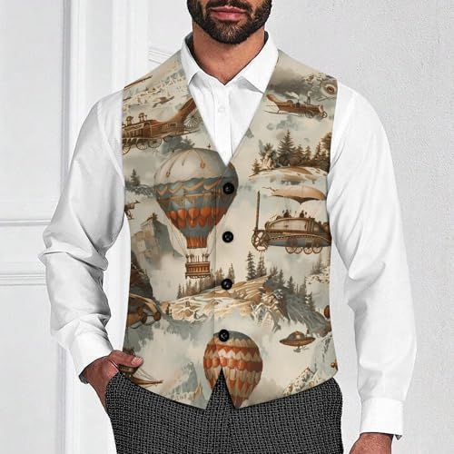 Steampunk Airships Air Balloons Novelty Men's Suit Vest Funny Formal Dress Vests Business Waistcoat2