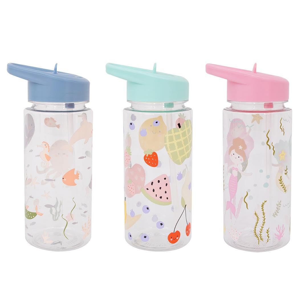 YΓΆL Pack of 3 Patterned Kids Water Bottle With Flip Straw, Lid With Carry Handle - Water Juice School Sports Baby Toddler Children Boys Girls Cup BPA-Free