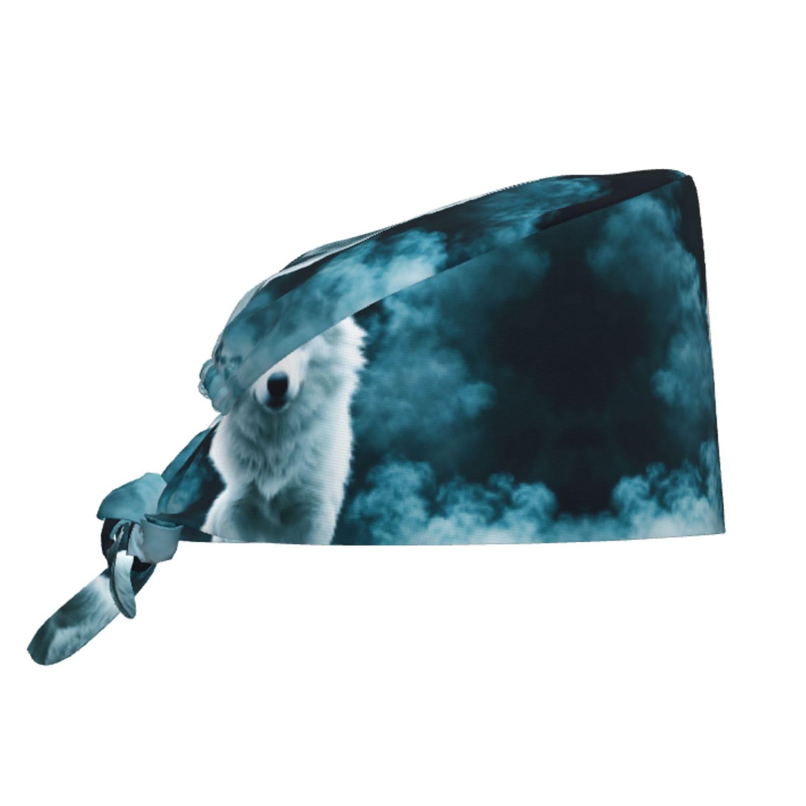 YYHHAOFA Breathable Work Hat Wolf with Smoke Printed for Chef, Nursing, Spa, Facial Care, Fitness Black