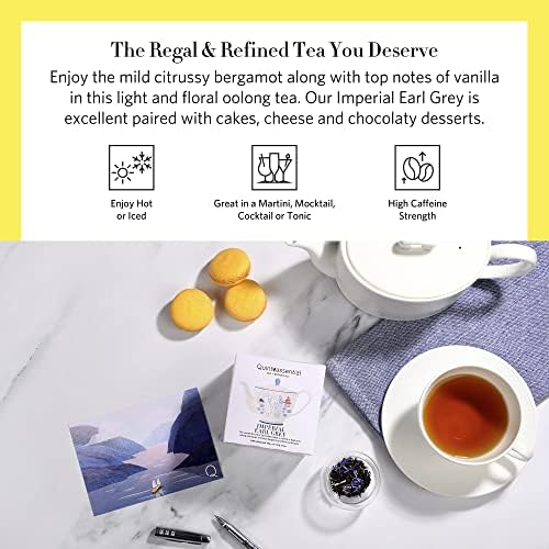 Earl Grey Tea Bags - Black & Oolong Tea Bags with Caffeine, Citrus Bergamot, & Orchid Notes - Natural Energy Boost for Mind & Body Wellness - Relaxing Self Care Gifts for Women - Quinteassential