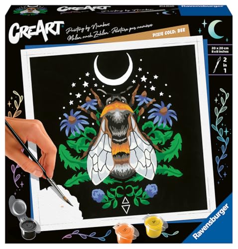 Ravensburger – CreArt carré 20x20cm – Abeille – Artiste Pixie Cold – Loisir créatif – Peinture par numéros – Adulte - Activité détente et créative – Dès 12 Ans – 23512 – Version française