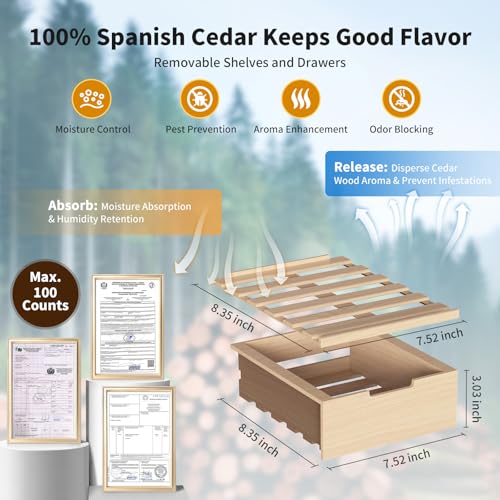 NEEDONE 16L Pro 1S Electric Cigar Humidor, Smart Humidity & Temp Quiet Control, Holds 100 Counts, Thermostatic Cabinet w/Spanish Cedar Wood Shelves & Drawer, Digital Hygrometer, Gifts for Men