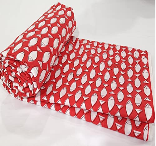 3 Metre Indian Hand Block Print Fabric, 100% Cotton Voile Natural Dye Fabric for Crafting, Dress Making, Sewing Fabric by The Metre, (Pattern 1)