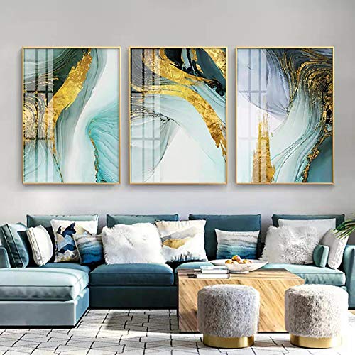 Impressions nordiques sur toile vert et or de haute qualité pour intérieur moderne
