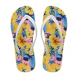 Binienty Women's Foldable Travel Sandals Hawaii Yellow Hibiscus Summer Sandals for Women 2025 Trendy Beach Thongs Ultra-Thin & Packable Flip Flops for Suitcase & Carry-On
