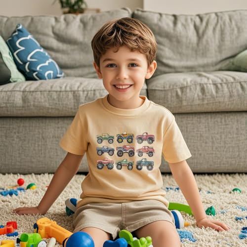 Image of Kids Short Sleeve Tees Toddler Crewneck T-Shirts Boys Girls Dino Raccoon Excavator Silly Goose Flower Girl Tops 2-7 Years