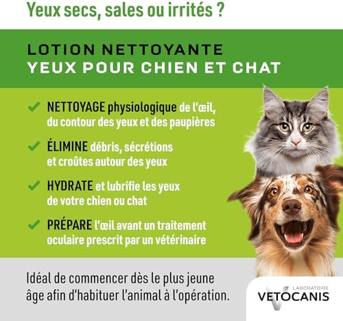 Vetocanis Augentropfen für Hund und Katze 60ml | Feuchttücher zur Fellpflege für Katzen | Augentropfen gegen trockene Au