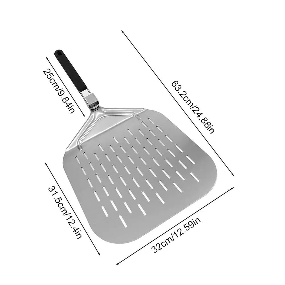 Pala Pizza Pala for pizza rectangular de acero inoxidable con mango plegable y perforada, antiadherente(Perforated)