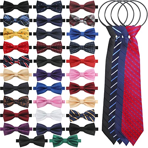 JaGely 32 Pack Bow Ties for Men and 4 Pack Zipper Ties Assorted Clip on Ties Adjustable Skinny Ties Bowties(Stylish Style)