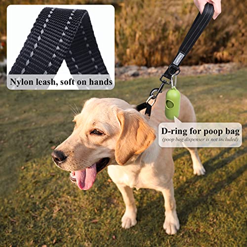 Vivaglory Short Dog Leash 12 Inch Double Webbing Nylon Reflective Pet Leashes For Training, Padded Handle Dog Lead For Large Dogs, Black #TOP3