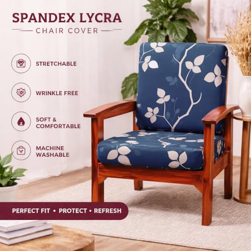 Image of STITCHNEST 'Contour Fit Series' Stretchable Printed Wooden Sofa Cover (Pack of 2) - Elastic Wooden Chair Cover | Wooden Sofa Seat Cover | Size - 20-21 x 20-21 x 3-5 in
