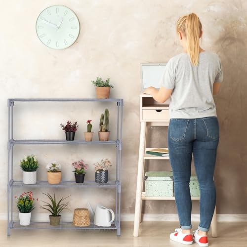 Mueble macetas 4 niveles con estructura metálica estantería para plantas color gris compacta 6