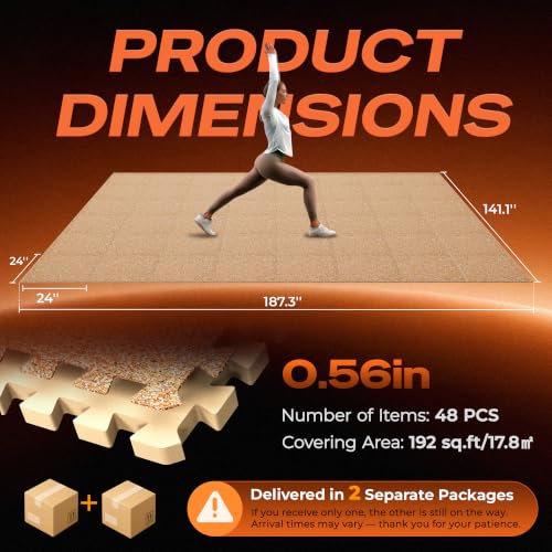 Image of SUPERJARE 0.56'' Thick 192 Sq Ft Rubber Top Gym Flooring for Home Gym