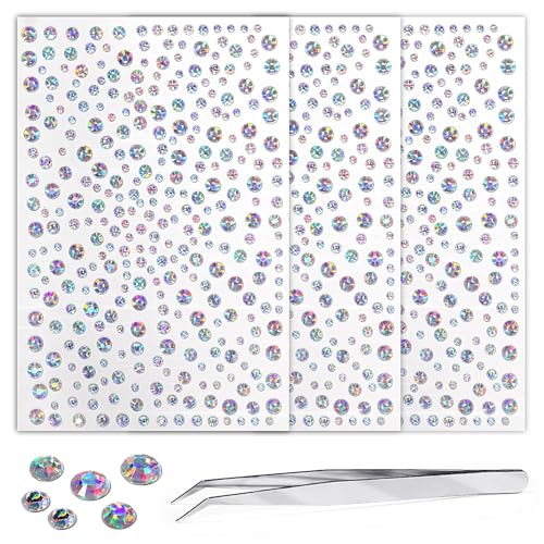 Self Adhesive Face Gems and Pearls for Makeup, Festival Jewels, Hair Gems, Rhinestone Stickers for Face, Eye, Makeup, Nail, Body, Crafts 3/4/5/6 mm 975Pcs (03.gem_whitelabar)