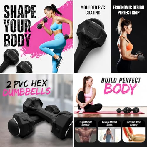 Image of PVC Hex Pair Fixed Dumbbells Pack of 2 for Home Gym Equipment Fitness Barbell | Gym Exercise|Home Workout, Gym Dumbbell | Dumbbells Weights for Men & Women | (BLACK, 3KG PAIR)