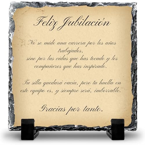 Quodelo Placa jubilación de Pizarra Natural, Recuerdo Emotivo y Duradero para Homenaje de Jubilación a Compañeros y Amigos, Regalo Original con Soportes y Paño Microfibra Limpieza