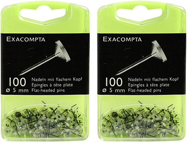 Exacompta - Réf. 14512E - Boîte de 100 épingles de signalisation à tête Plate Unie - Hauteur de la Pointe 8 mm - Diamètre 5 mm - Adaptés pour Les Plans ou Cartes,...