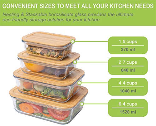 Tenzo Glass Food Storage Containers With Bamboo Lids - Eco Friendly Glass Meal Prep Container For Kitchen Food Storage With Airtight Eco Lids And Nesting Glass Food Containers (Set Of 4) #TOP2