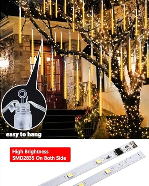 iBaycon 20 Tubes 480 LED Meteor Shower Rain Lights, 11.8 inches Cascading Icicle Lights Waterproof Outdoor, Connectable Falling Raindrop Lights with Timer for Holiday Party Christmas Decorations