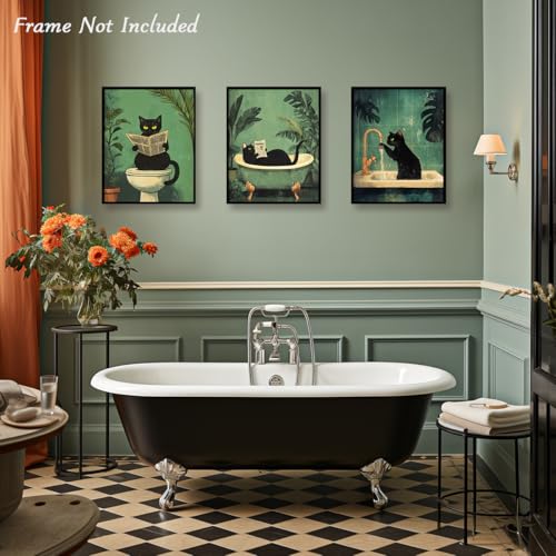 Dazzlewall 3Pcs Funny Cat Bathroom Wall Art Pictures, Vintage Black Cat Wash Its Paws Reading Newspaper Art Prints for Bathroom Toilet Decor 8x10 in Unframed - Cosy Home Interiors Dazzlewall 3Pcs Funny Cat Bathroom Wall Art Pictures, Vintage Black Cat Wash Its Paws Reading Newspaper Art Prints for Bathroom Toilet Decor 8x10 in Unframed - Image 2