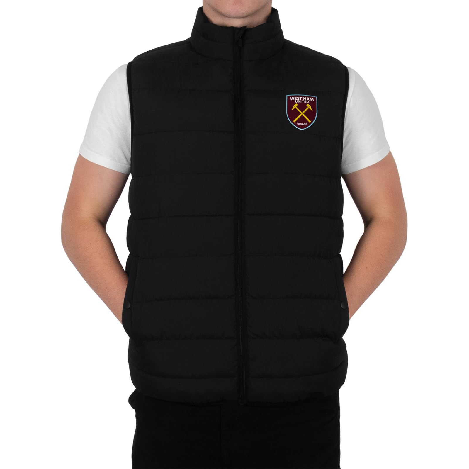 West Ham United Men's Black Fc Official Gift Padded Body Warmer Jacket Gilet Med
