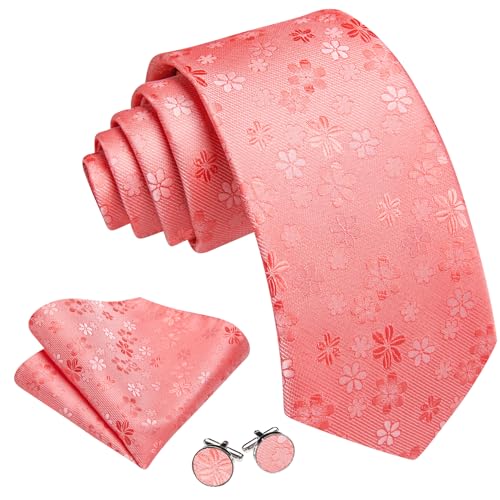 Image of Barry.Wang Men Tie Set Floral Paisley Silk Necktie Pocket Square Cufflinks Formal Wedding Party Business