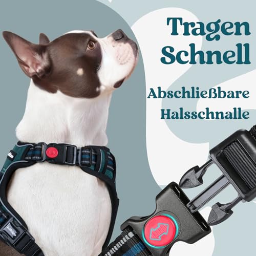 rabbitgoo Hundegeschirr Grosse Hunde, Verstellbare Geschirr Hund ohne Zug & Würgen, Anti Zug hundegeschirr mit Griff, weich Gepolsterte Reflektierende Brustgeschirr, Dunkelgrün L
