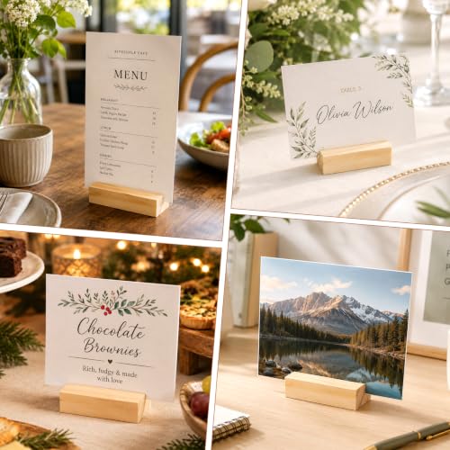 Image of 15Pcs 2.75x1.38 Inches Wood Table Number Stands, Wood Place Card Holders, Wooden Holders for Wedding, Ceremony, Birthday, Party, Home Decoration, Events (1mm Slots)
