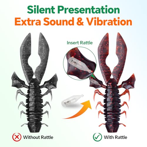 Image of Battle Craw Soft Plastic Crawfish Lures Kit with Removable Rattles | Salt Infused Creature Bait for Bass Fishing, Texas Rig & Jig Trailer Lure in Tackle Box, Realistic 1:1 Claw-to-body 4.1 /5.5in