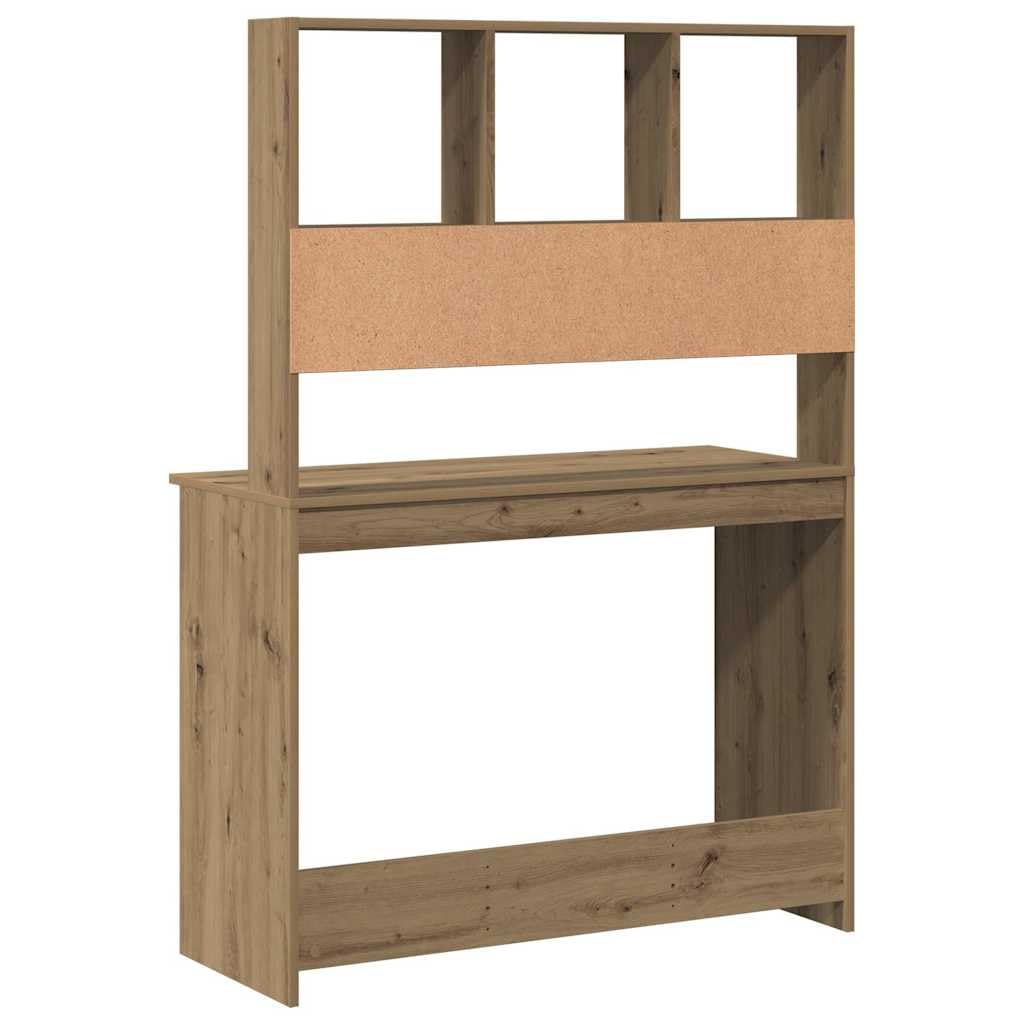 Scrivania con Mensole Rovere Artigianale 102x45x148 cm Truciolato | Scrittoio salvaspazio per studio e soggiorno, dotato di scaffali integrati per riporre documenti e pc.