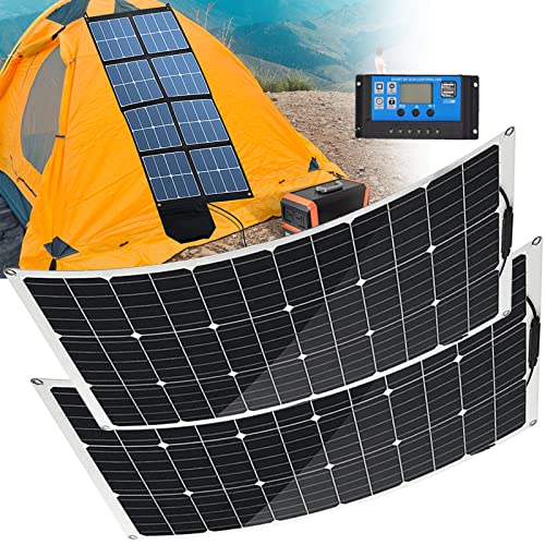 awallow 600W Flexibles Solarpanel-Kit 40 A Ladereglerkabel mit Krokodilklemme PV-Anschlusskabel, 12 V Solarbatterieladegerät für Yacht, Boot, Wohnmobil, Kabine Cover