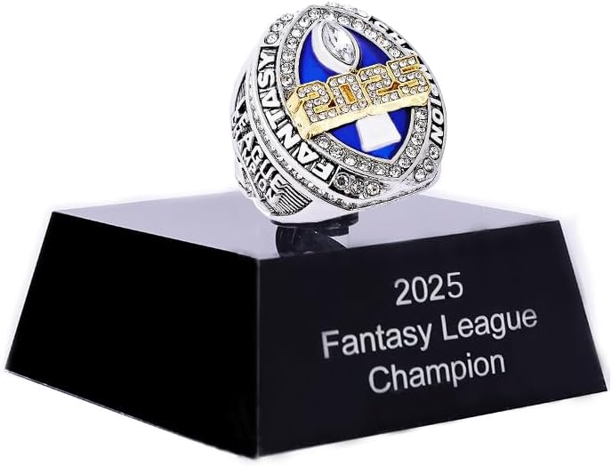 Fantasy Football Ring 2025 With Box | Heavy FFL Championship Ring | Gold Silver Tone Plated Award Trophy for Fantasy Football League Winner