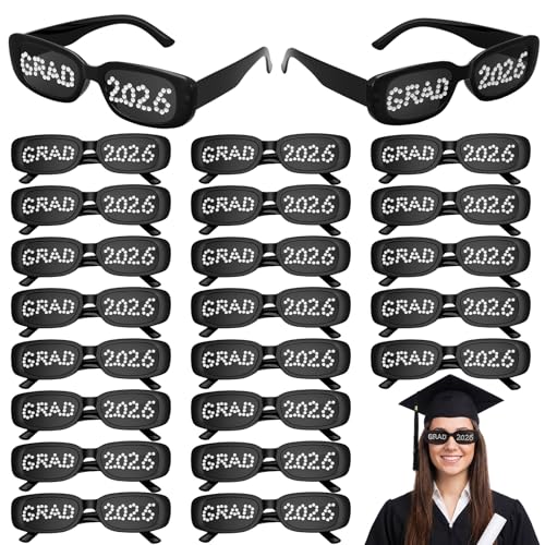 Relaxweex 24 Pcs Graduation Party Favors 2026 Prom Sunglasses Grad 2026 Sunglasses with Glitter Diamond Grad Photo Booth Prop (Grad 2026)