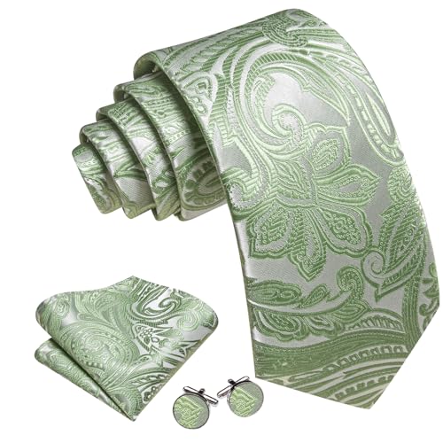 Image of Barry.Wang Men Tie Set Paisley Silk Necktie Pocket Square Cufflinks Formal Wedding Business Party