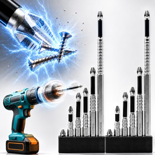 High Magnetic Drill Bit Set: K5 Impact Resistant Anti-Slip Bits Non-Slip Alloy Steel for Impact Drivers DIY/Pro Use 6pcs (25-150mm) (6 chrome plated)