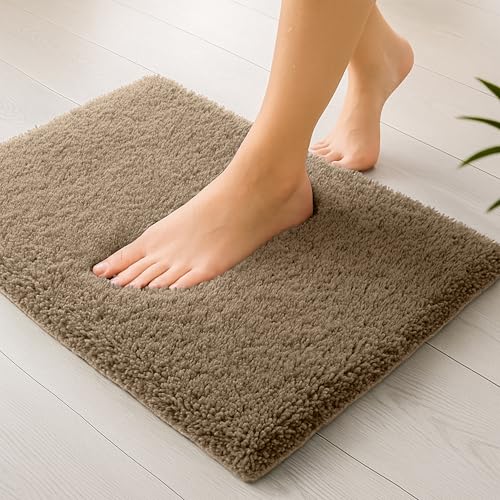 Image of enera Anti Slip Bathroom Mat 40x60 cm | Microfibre Bath Mat, Door Mat & Floor Mat for Bathroom, Bedroom, Kitchen, Home | 2000 GSM Super Soft Water Absorbent Quick Dry Machine Washable (Stello, Beige)
