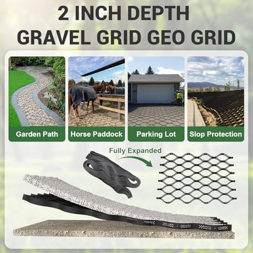 Gravel Grid 4.4x33 FT with 20Pcs Landscape Staples, 2'' Thick Geogrid Ground Grid 2200 lbs per Sq Ft Erosion Control Geo Grid for Driveway, Walkway, Horse Paddock, Patio, Parking Lot, Slope by LXVOOEE - Image 7