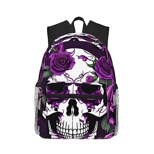 Sac à dos avec poches fonctionnelles et léger à motif squelette rose violet