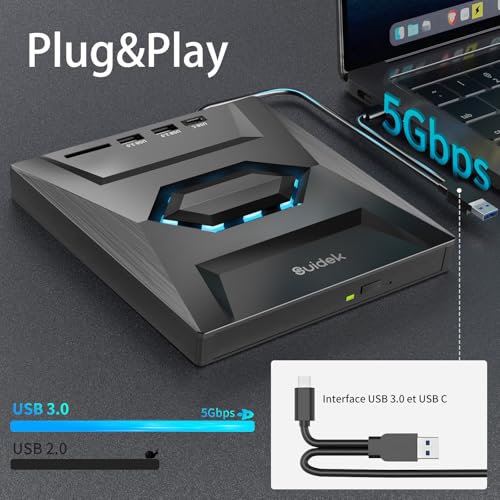 Lecteur de CD Externe SUIDEK pour PC Portable Sans Relecteur Interne